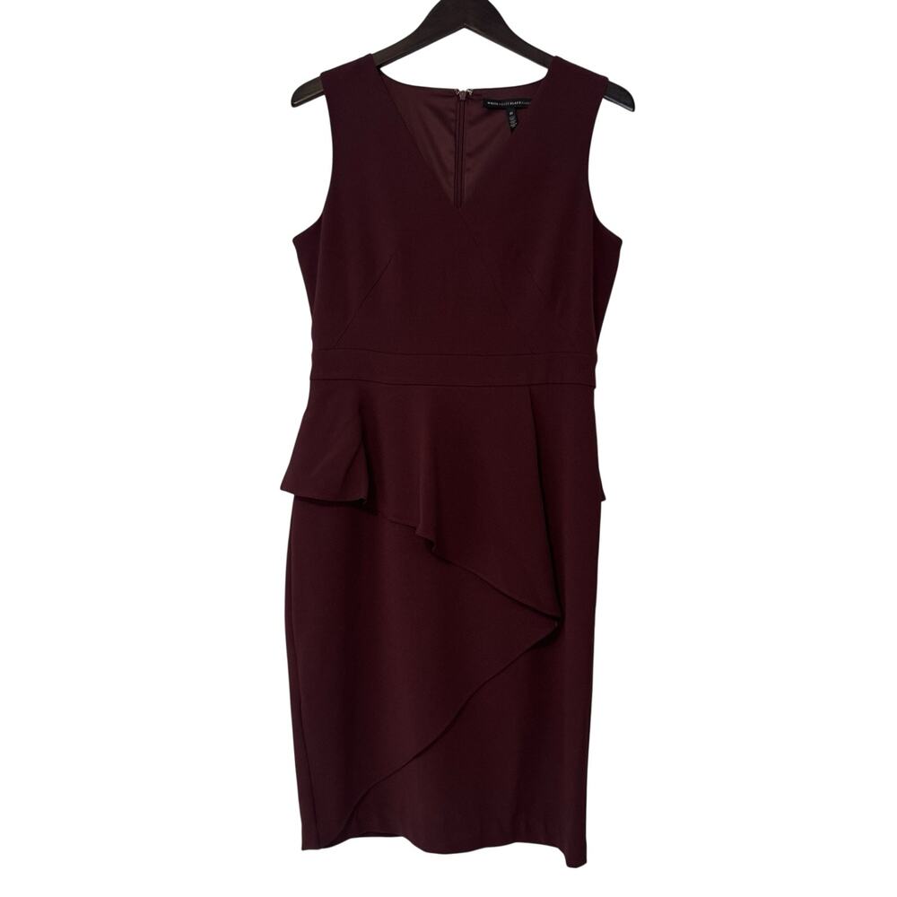 White House Black Market Peplum Sheath Dress Womens 10 Dark Burgundy Asymmetric